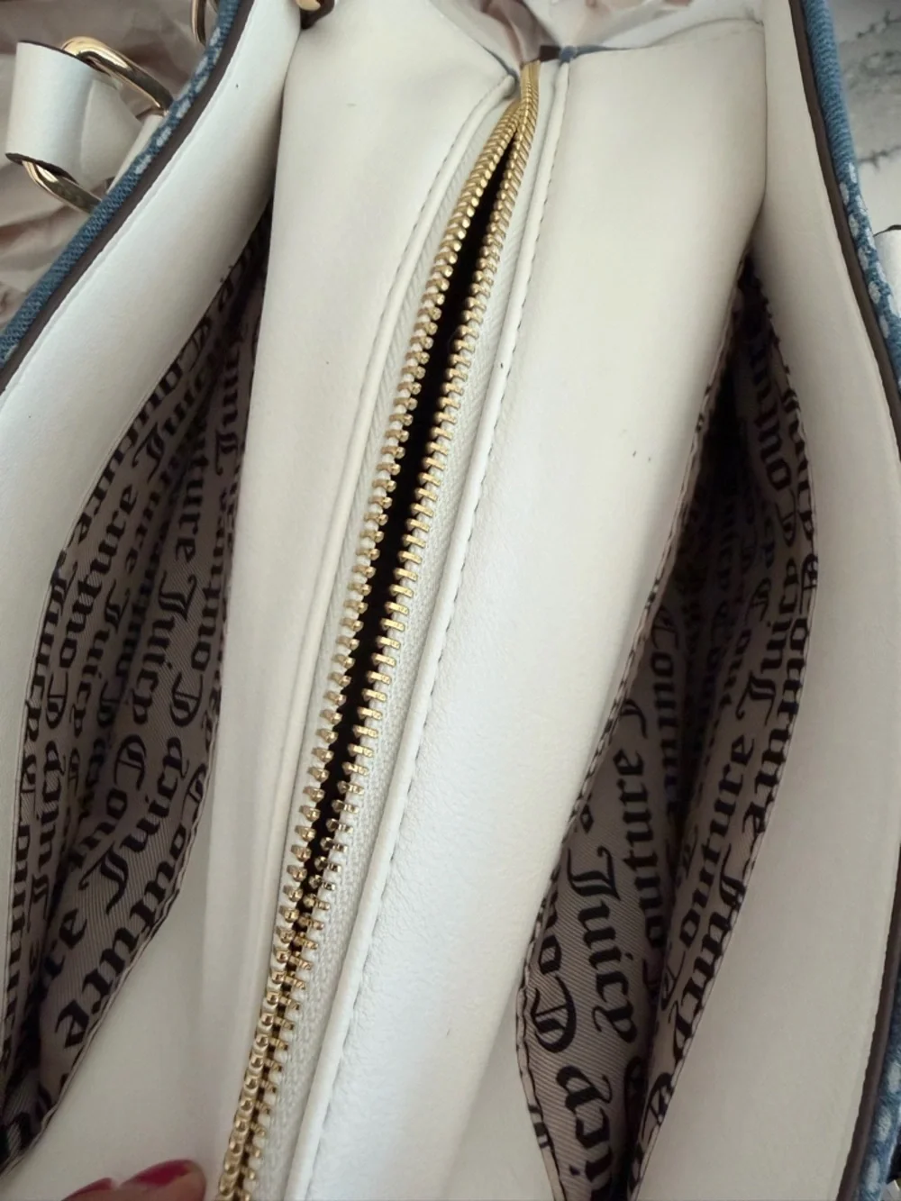Juicy Couture Denim Satchel – NWT – Gold Hardware, White Trim, Vintage Y2K Style